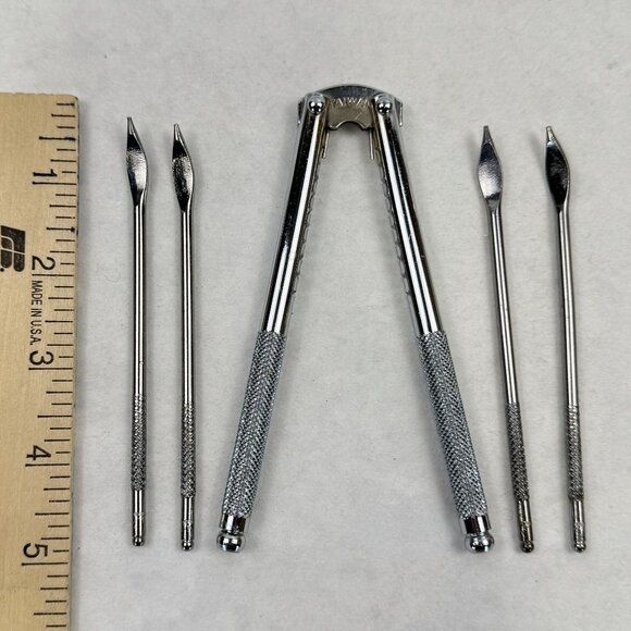 Vintage Wooden Nut Dish 9" Metal Nutcracker Picks MCM Hand-Painted Pinecones - Picture 12 of 15